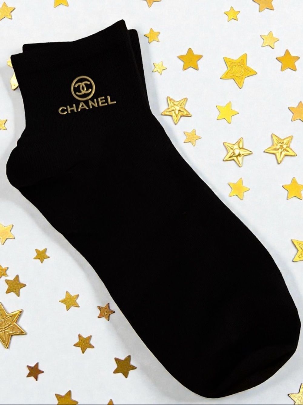 Black Ankle Socks with Gold Crest Accent